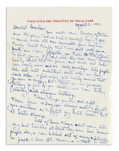 Carta de Hemingway a Marlene Dietrich, desde Cuba con amor / Foto: Swann Auction Gallery