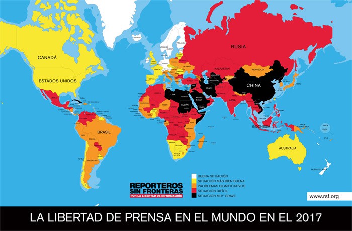 En el último informe de RSF, Venezuela y Turquía aparecen en “situación difícil” / Gráfico: Reporteros Sin Fronteras