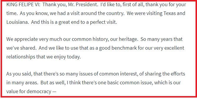 Este es el discurso que el Rey de España ofreció en Washington / Foto: Casa Blanca 