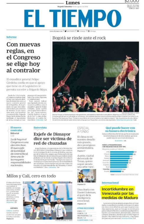 Más diarios que llevan a Venezuela a la portada / Foto: Kiosko.net