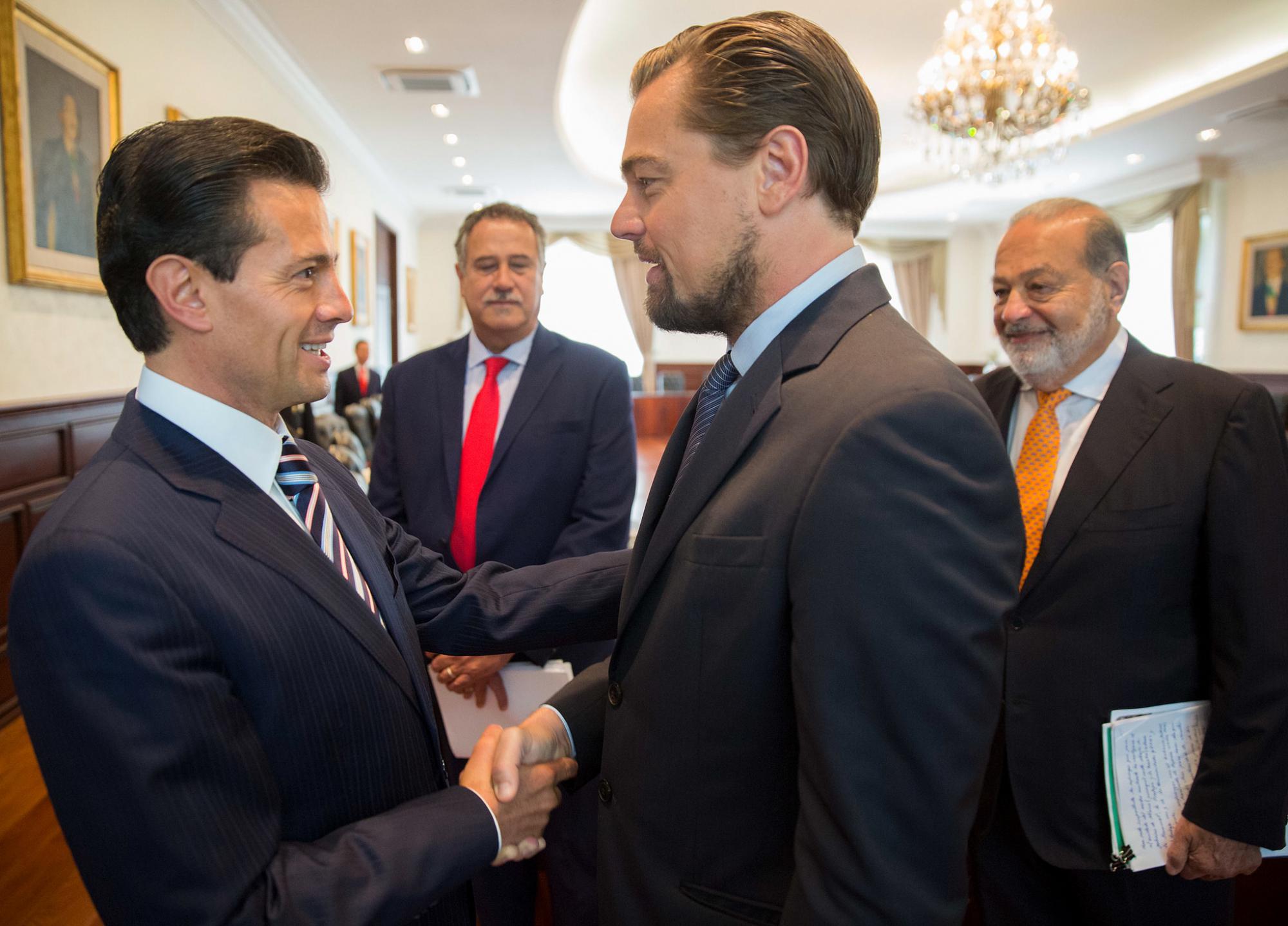 Slim, Di Caprio y Peña Nieto firmaron un MOU en la residencia presidencial Los Pinos / Foto: Presidencia de México