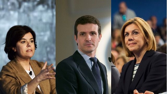 Soraya Sáenz de Santamaría, María Dolores de Cospedal y Pablo Casado