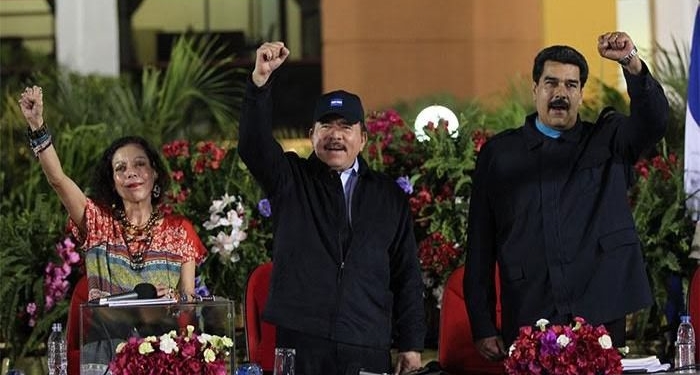 Rosario Murillo, Daniel Ortega y Nicolás Maduro