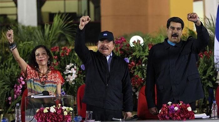 Rosario Murillo, Daniel Ortega y Nicolás Maduro