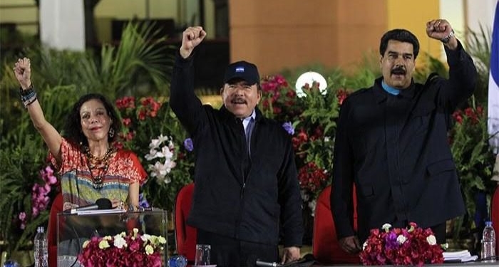 Rosario Murillo, Daniel Ortega y Nicolás Maduro