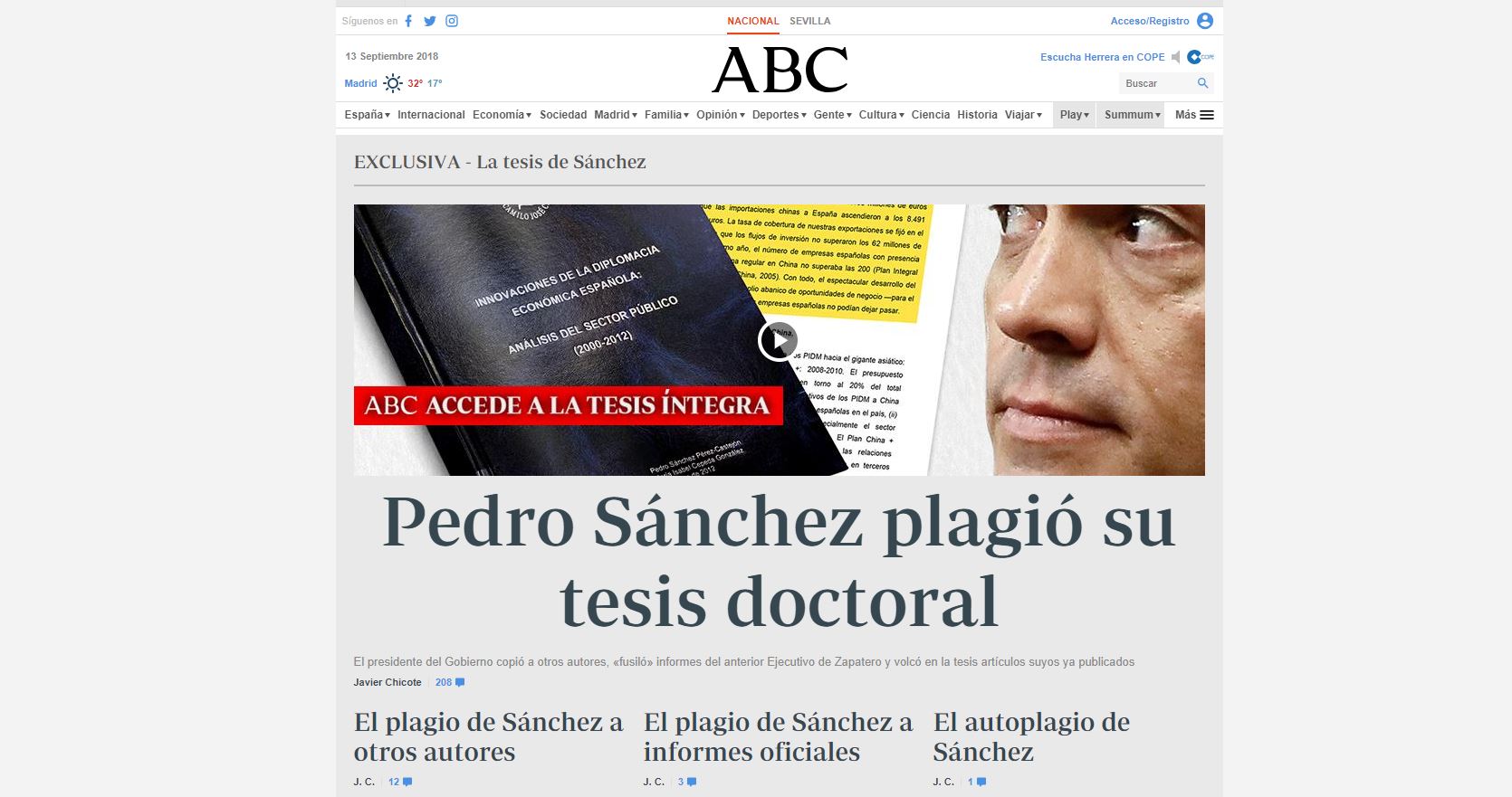 El diario ABC revuelve la política española / Foto: Captura ABC