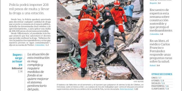 Portada Lunes 01 de Octubre-El Tiempo (Colombia)