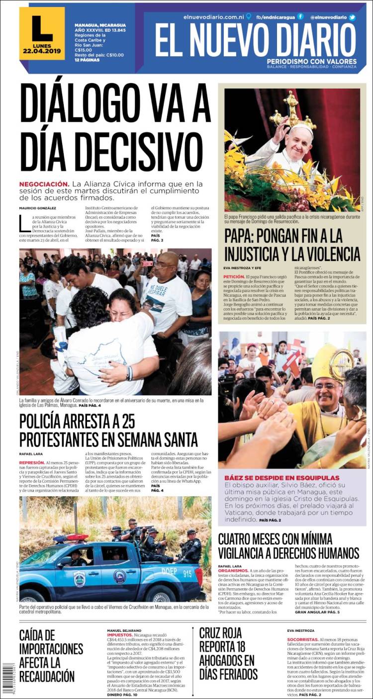 Portada Lunes 22 De Abril El Nuevo Diario Nicaragua Alnavío 