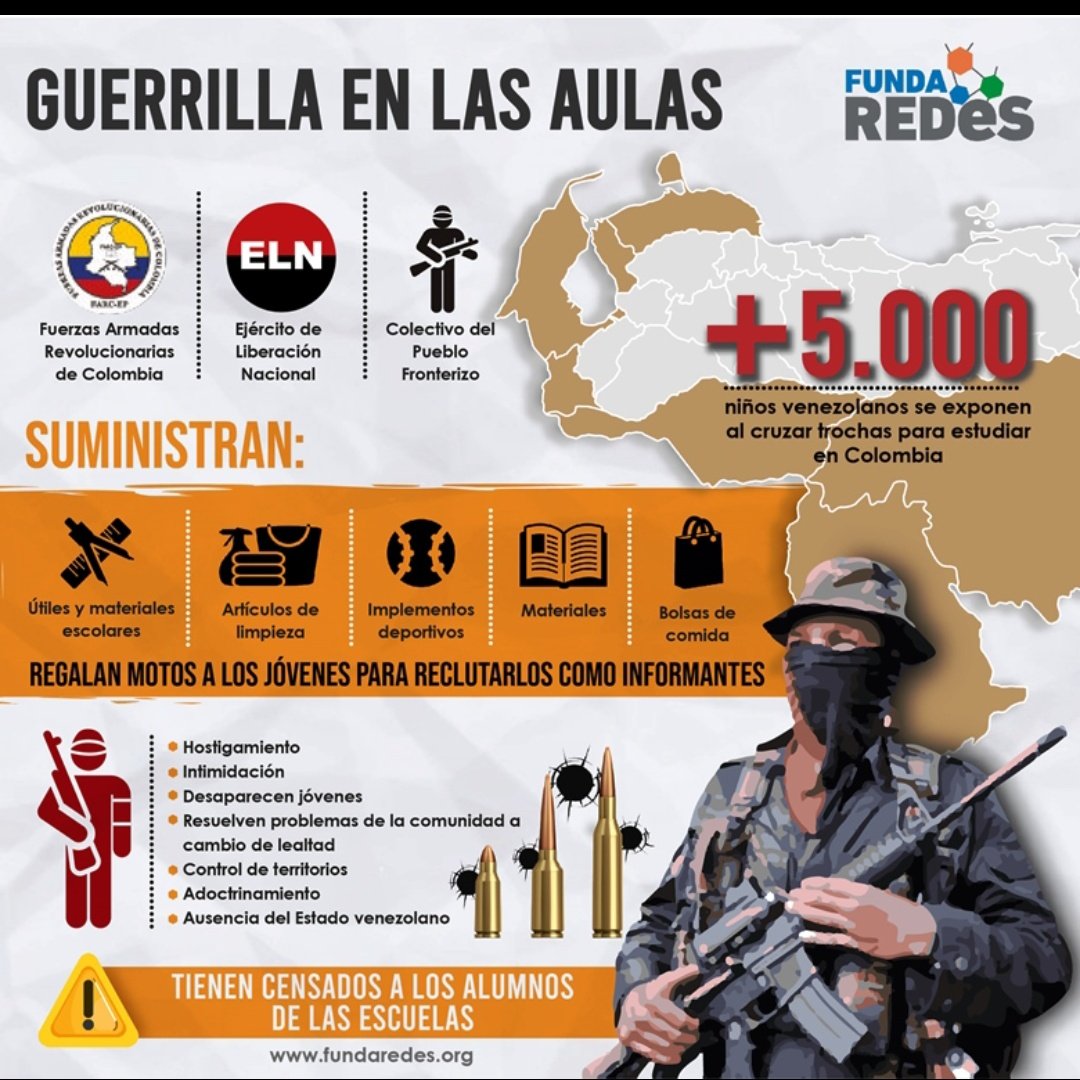 La guerrilla colombiana opera en las escuelas de los estados fronterizos de Venezuela, según una ONG