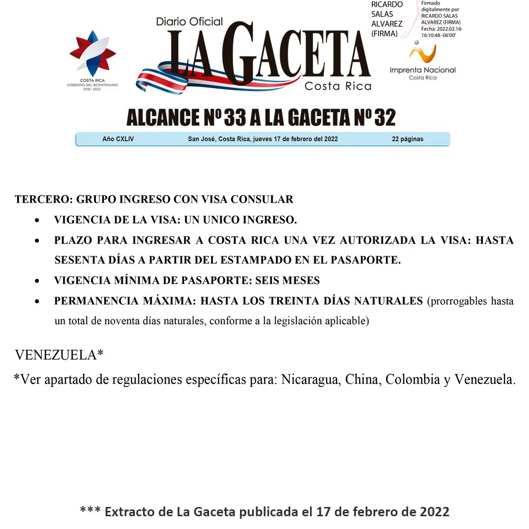 Los venezolanos necesitarán visa para ingresar a Costa Rica desde este 21 de febrero