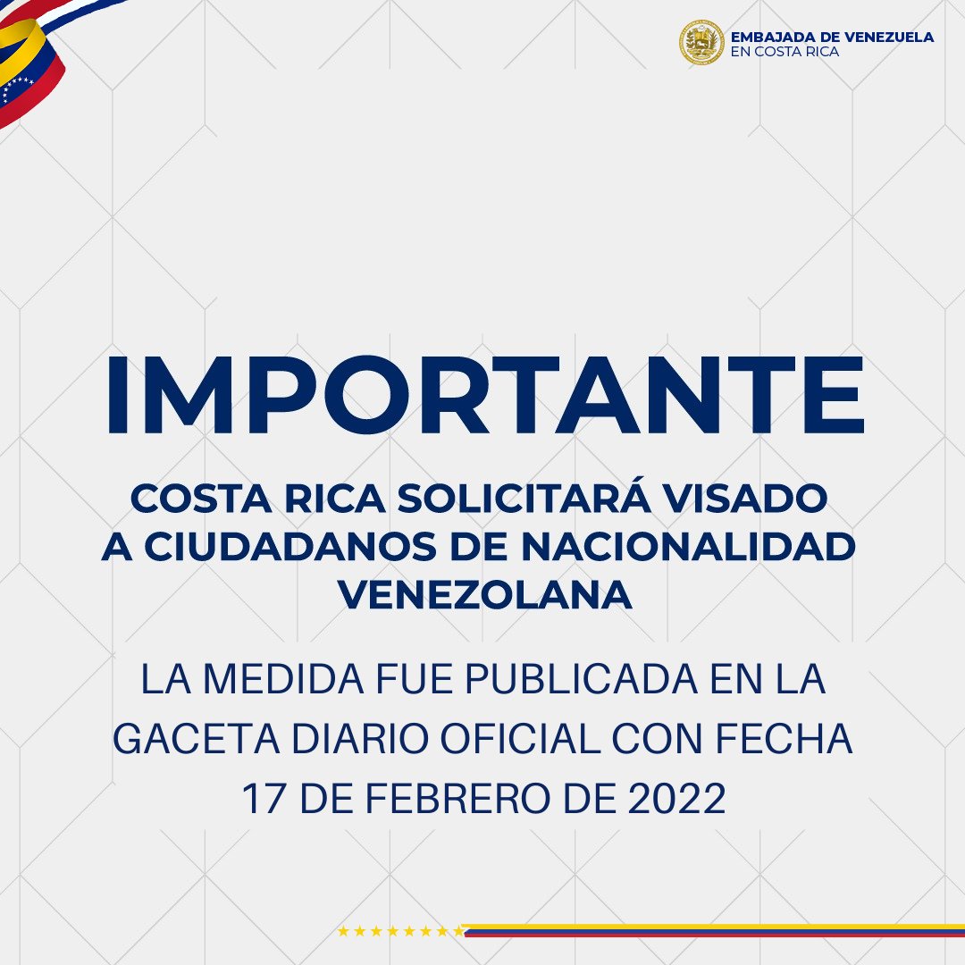 Los venezolanos necesitarán visa para ingresar a Costa Rica desde este 21 de febrero