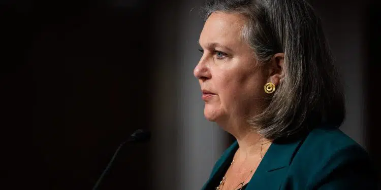 epa09628074 Ambassador Victoria Nuland, US Undersecretary of State for Political Affairs, testifies as a witness during a Senate Foreign Relations Committee hearing to examine US-Russia policy at the US Capitol in Washington, DC, USa, 07 December 2021.  EPA-EFE/Sarahbeth Maney / POOL