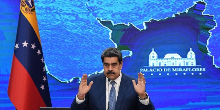 Venezuelan President Nicolas Maduro speaks during a press conference with international media correspondents at the Miraflores Presidential Palace in Caracas, on August 16, 2021. - Maduro announced that he will propose the "opening of direct dialogue" with the United States government, after breaking relations two years ago, within the negotiation process that he maintains with the Venezuelan opposition in Mexico. (Photo by Federico PARRA / AFP)