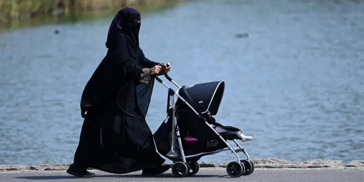 Una mujer camina por un parque en Londres este domingo. El país se prepara para unas temperaturas récord mientras la ola de calor se extiende por Europa. La Oficina Meteorológica británica prevé más de 40 grados centígrados esta semana y advierte de un peligro para la salud. EFE/ Andy Rain