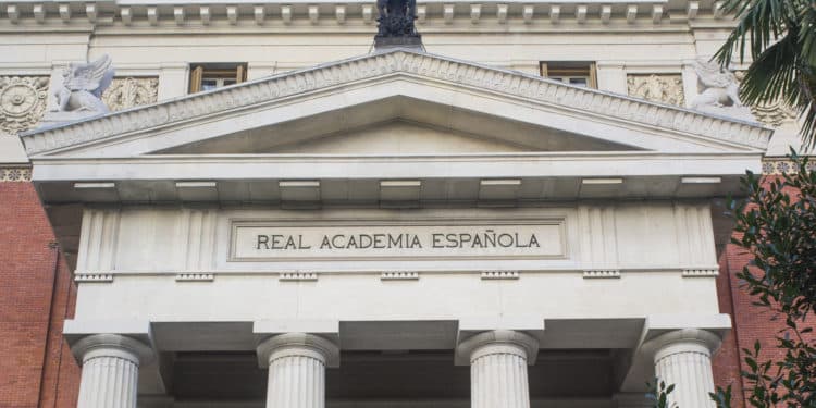 Royal Spanish Academy or RAE, institution with a mission to ensure the stability of the Spanish language. Front facade building, Madrid, Spain